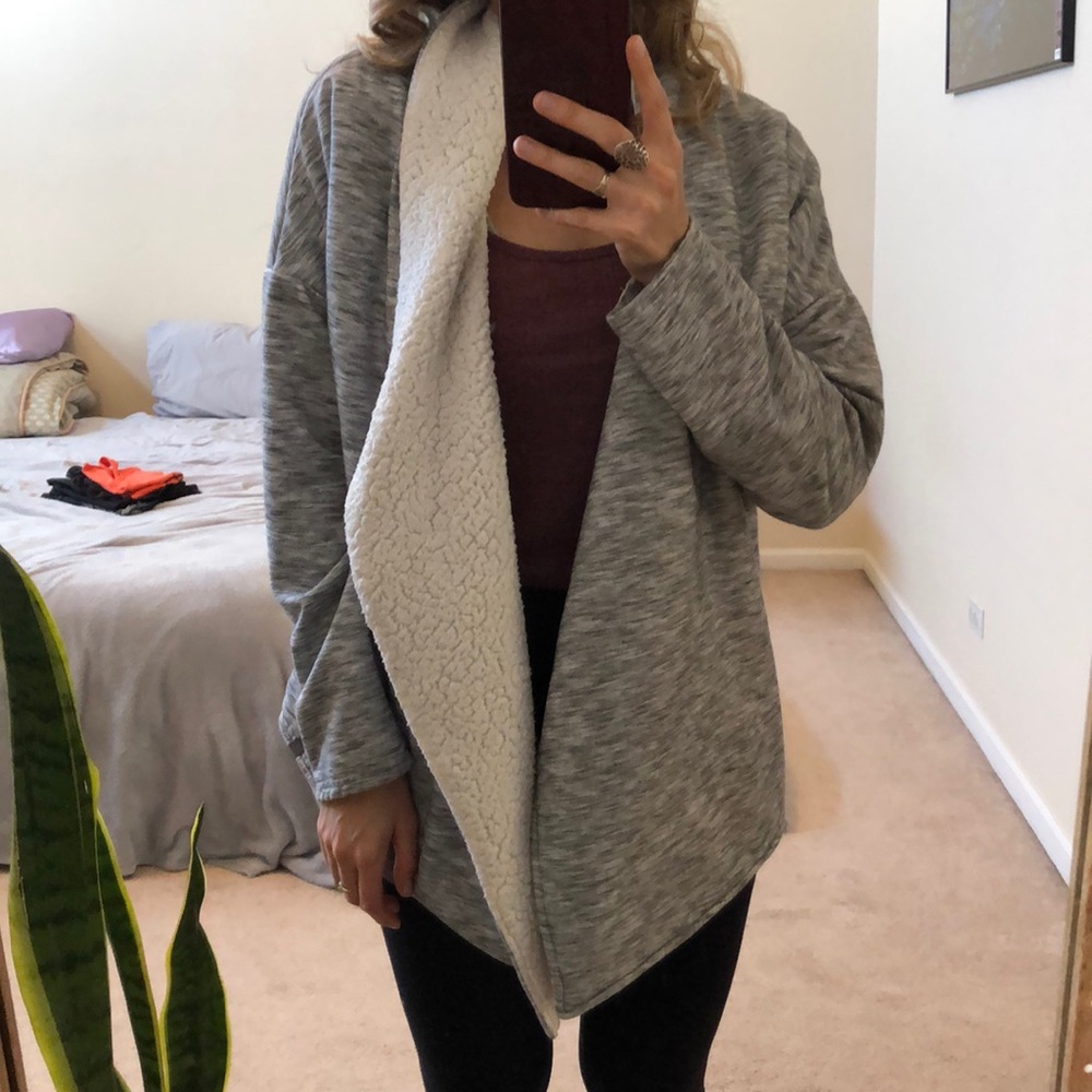 Yoga throw over cozy open front sweater
